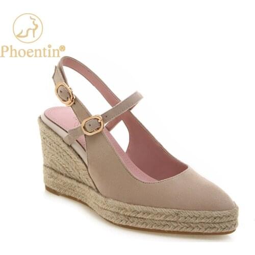 Phoentin wedges Slingbacks female 2020 new platform pumps woman front buckle shoes narrow bands black pointy shoes beige FT884