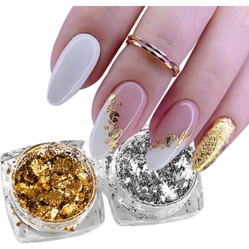 1 box Aluminum Foil Sequins Nail Flakes Glitter Gold Sliver Nails Irregular Sticker Paillettes Art Manicure Decor Accessories