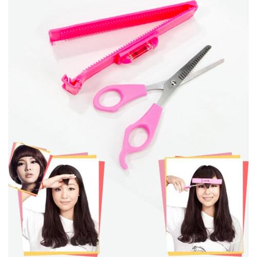 2Pcs/lot DIY New Women Hair Cutting Tools Women Hair Cutting Scissor with Ruler Bangs Pruning Set Hairdressing Barber Tools