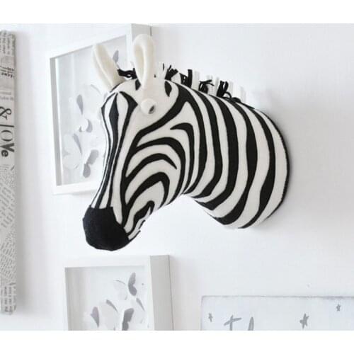 3D Animal Head Wall Mount Zebra/Elephant/Giraffe Stuffed Toys Children Kids Room Wall Hanging Decoration Birthday Christmas Gift
