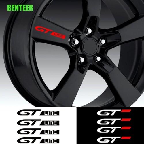 4pcs GT GTLINE Car Rim Sticker For Peugeot 206 208 307 308 2008 3008 106 108 306 206 208