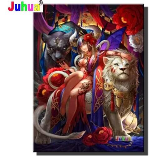 5D Diamond Painting Animal Lion mosaic cross stitch"Cartoon Girl" 3D Embroidery diamond Full Round / Square Home Art