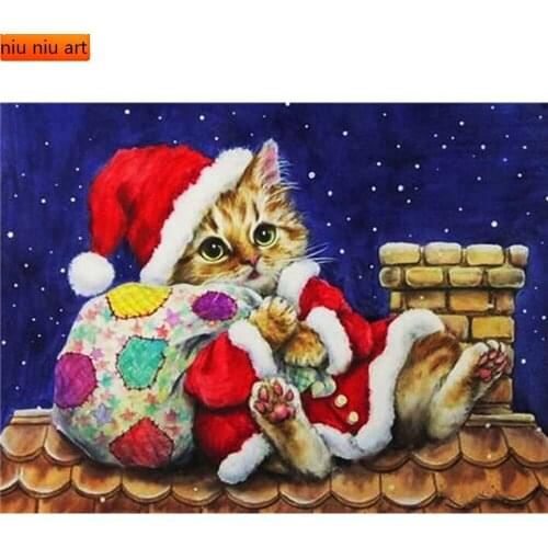 Diamond Painting Cat Full Square 5D Art Rhinestone Sale Diamond Embroidery Animal Mosaic Winter Christmas Decoration