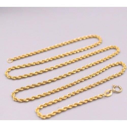 AU750 Pure 18K Yellow Gold Chain Perfect 2mm Twisted Rope Necklace 2.2-2.4g /18inch For Women Gift