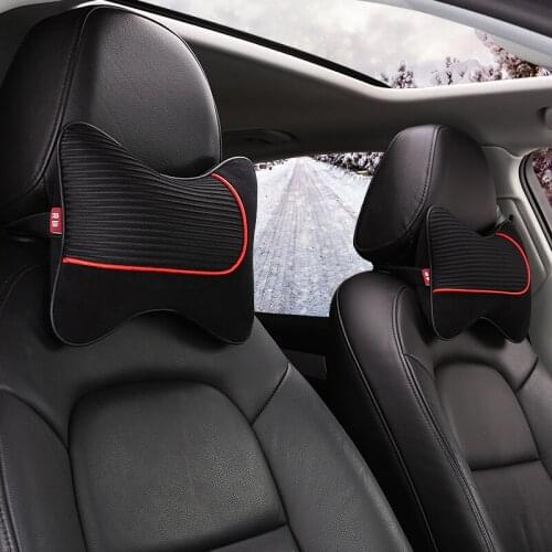 KKYSYELVA Leather Car Neck Pillow Comfort Breathable Auto headrest Pillows Seat Cushion Support Interior Accessories Black