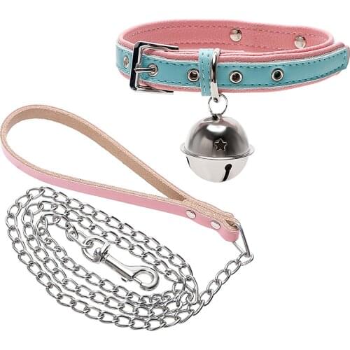 SM Bondage Dog Bells Neck Belt PU Leather Slave Collar Sex Toys for Couples Bondage Restraints Slave Restraints for Women