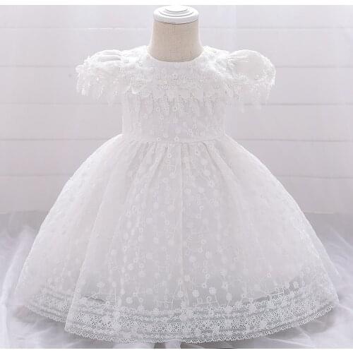White Lace Pearl Wedding Dress Newborn Princess Toddler Birthday Party Children Baptism Baby Girl Clothes Summer Dresses Vestido