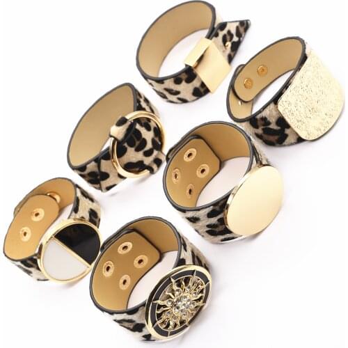 Geometric Sunflower Trendy Classic Circle Snake Leather Leopard Bracelets Women Fashion Girl Bangle Female Jewelry New Design