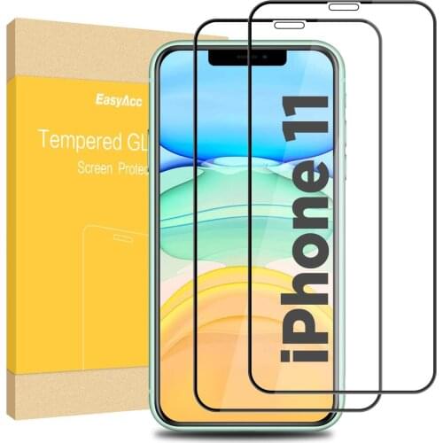 EasyAcc 2pcs iPhone 11 6.1" iPhone XR Screen Protector 3D Full Screen Protector 9H Hardness For Apple XR iphone 11 Black