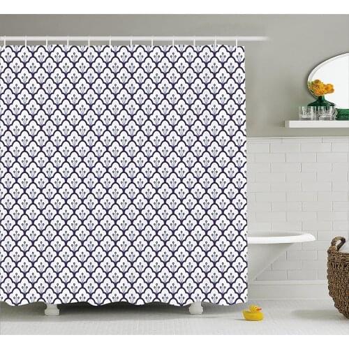 Dutch Shower Curtain Blue Toned Traditional Delftware Abstract Ornamental Floral Scales Waterproof Polyester Bath Curtains