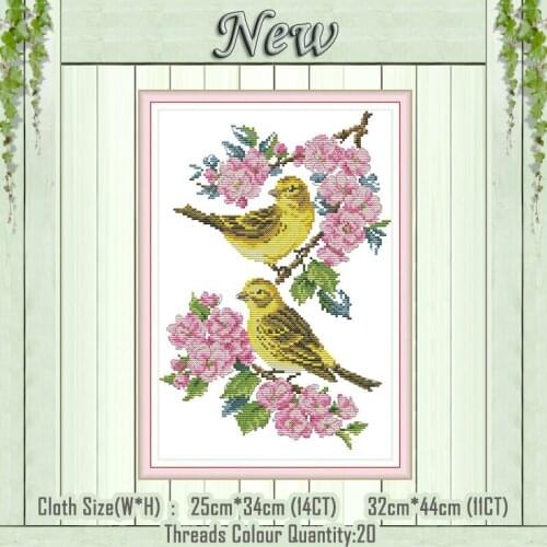 Birds on the flowers animal decor painting counted print on the canvas DMC 11CT 14CT kit Cross Stitch embroidery needlework Sets