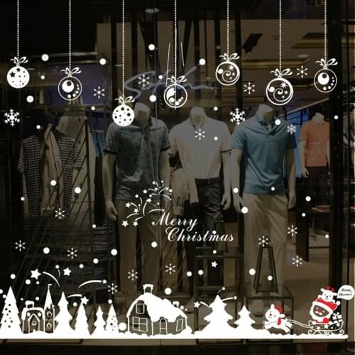 Creative White Snowflake Cabin Stickers Christmas New Year Window Glass Decoration Decals Home Decor Removable Wall Stickers