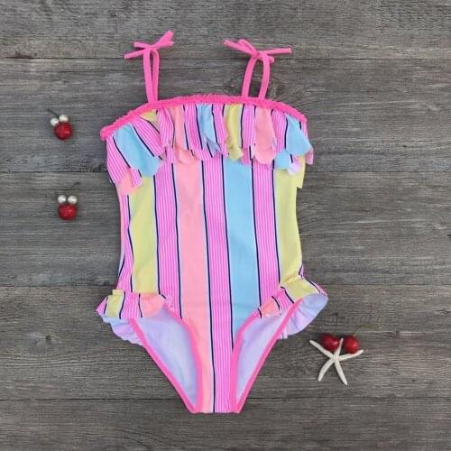 Toddler Baby Girls One Piece Halter Swimsuits Children Striped Swimwear Hot Springs Wear Baby Girl Beachwear Kids Bathing Suits