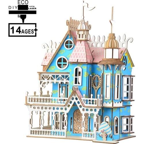 Laser Cutting 3D Wooden Puzzle Fantasy Villa DIY Manual Assembly Kit Education Wooden Toys with 174 pcs