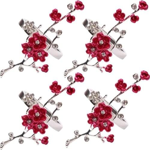Napkin Rings Set of 4,Napkin Rings Holders Plant Napkin Rings for Weddings, Family Dinners,Parties(Plum Blossom)
