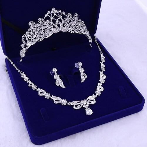 Baroque Crystal Bridal Jewelry Sets Women Girl Wedding Tiaras Crown For Bride Necklace Set Earrings Rhinestone Hair Accessories