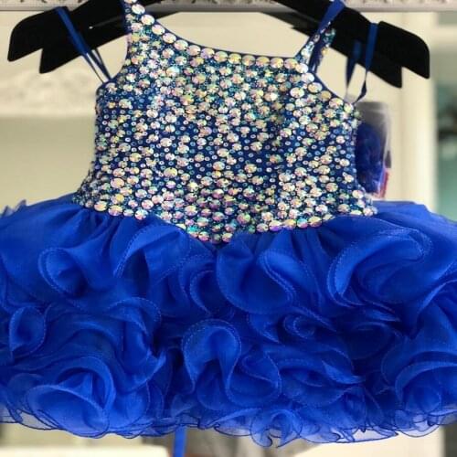 Little Miss Pageant Dress for Infant Toddler Baby Girl 2019 Unique Cupcake Glitz Kid Prom Dance Party Gown Short/Mini Royal Blue