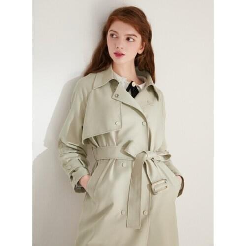 Blue Fall in Love with New Womens Wear in Spring 2021 Rice Grey Lapel British Press Button Medium and Long Windbreaker