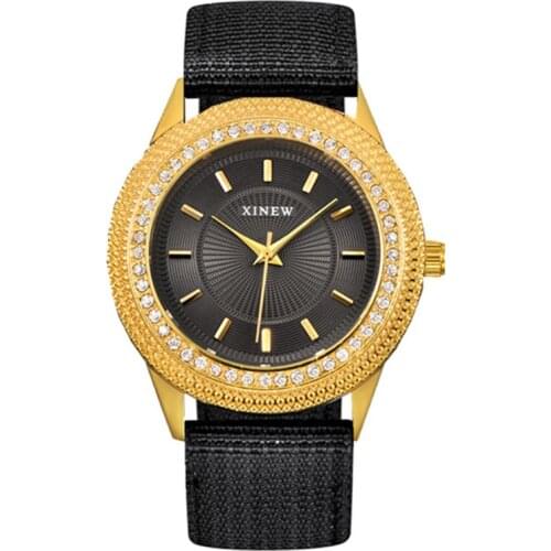 Latest Genuine XINEW Brand 9055 Watches Mens Fashion Nylon Band Diamond Golden Gifts Simple Vintage Quartz Clock Erkek Saat 2021