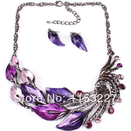 New New gun black chain enamel leaf lead and nickel safe alloy fashion jewelry sets