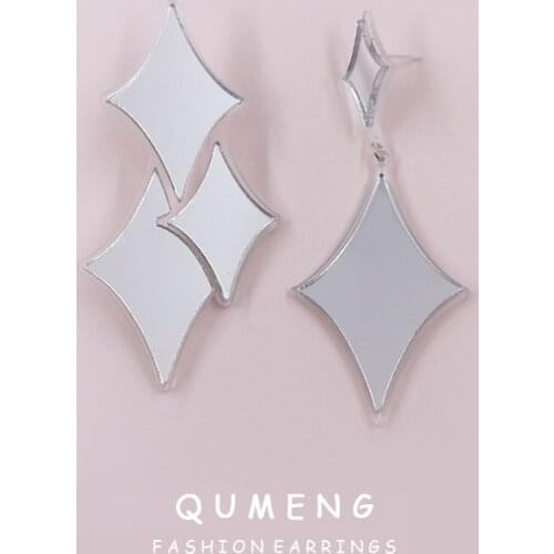 New Design Transparent Silvery Mirror Acrylic Asymmetric Star Rhombus Stud Earrings Simple Exaggerated Punk Geometric Jewelry