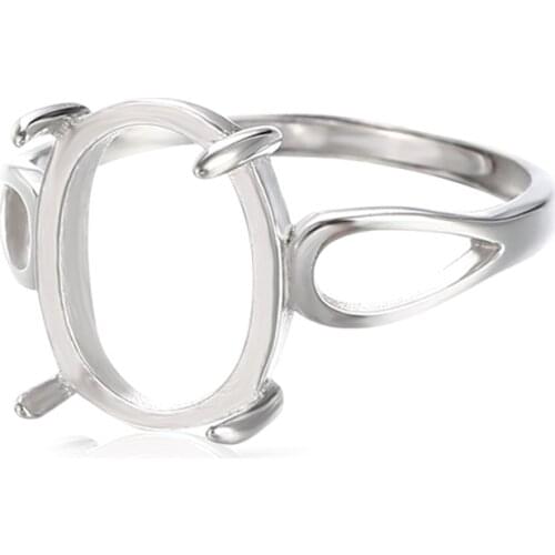 Ring Base for 9x12mm Oval Cabochons Ring Setting White Gold Plated 925 Silver Adjustable Ring Blank SR0055