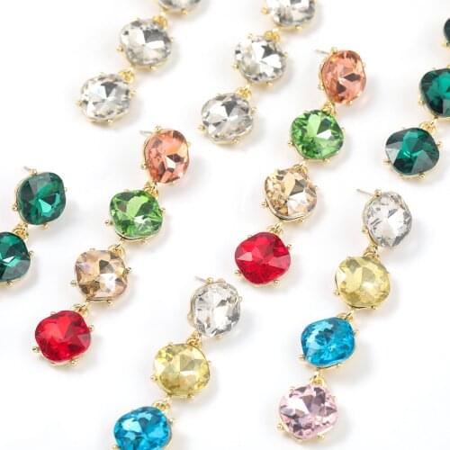 Pauli Manfi 2021 Fashionable Simple Metal Big Rhinestone Geometric Earrings Girl Popular Creative Party Jewelry Accessories