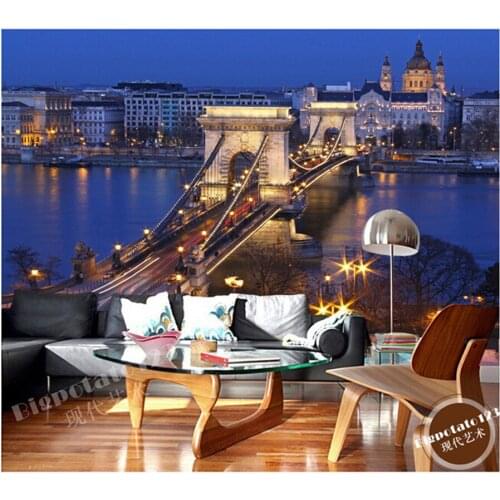 The custom 3D murals,The bridge in the city at night papel de parede,living room sofa TV wall bedroom wall paper