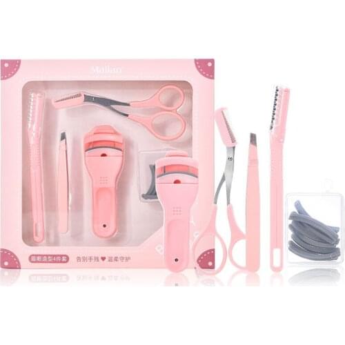 4pcs Professional Eyebrow Trim Kit Eyelash Curler Skin Care Tool Scissors Acne Needles Mini Mirror Suit
