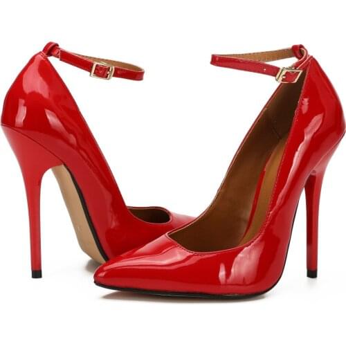 Ankle Strap Drag Queen Trans Queer Crossdresser Mens Stiletto Pointed Toe Black Red Patent Leather Pumps EUR 40-48 Women Shoes