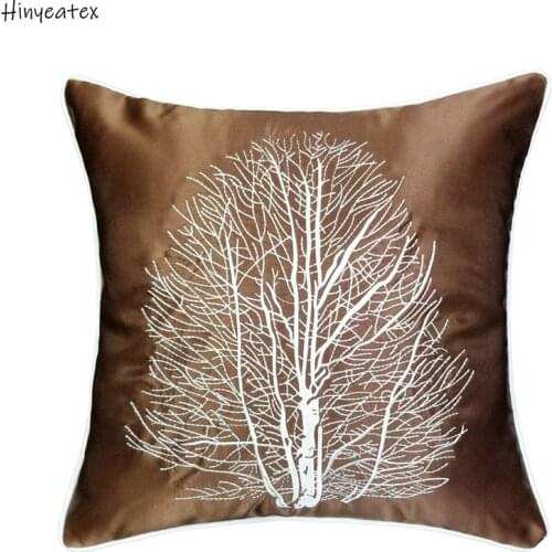 Deluxe Modern Embroidery Leaves Designer Sofa Brown Gray Cushion Cover Chair Bed Decorative Pillow Case 45 x 45cm Sell by Piece