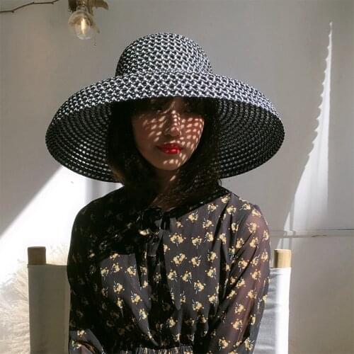 Straw Hat Womens Summer Hat Big Brim Elegant Caps Women Sunscreen Retro Wavy Edge Vacation Sun Hat Fisherman Hat Bucket Hat