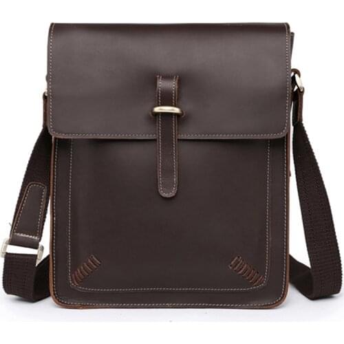 Vintage Crazy Horse Genuine Leather shoulder bag Men Crossbody Bag men Messenger bag Leather Leisure Bag Sling Brown Fashion
