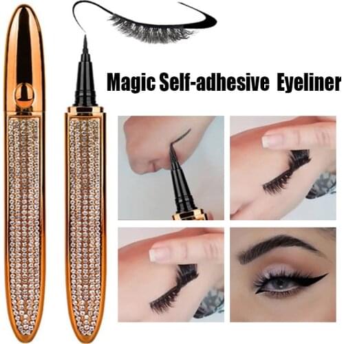 Magic Self Adhesive Eyeliner Lashes Long Lasting No Glue Non Blooming Quick Drying Eyelashes Sticking Black EyeLiner Pencil