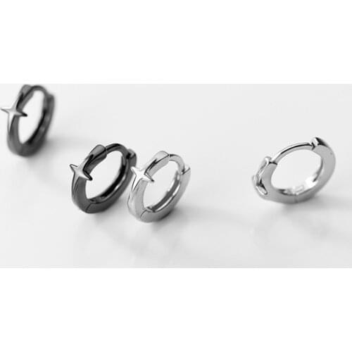 100% 925 Sterling Silver Cross Black Hoop Earrings Buckle Simple Earring Womens Fashion New Jewelry