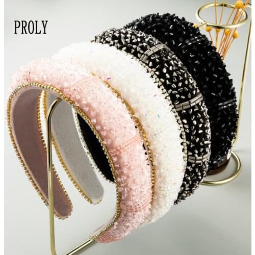 PROLY Fashion Women Headband Wide Side Shining Rhinestone Crystal Hairband Luxurious Baroque Hair Accessories Bridal Headwear