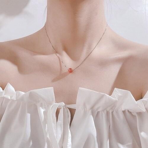 S925 Sterling Silver Strawberry Crystal Necklace Female Lucky Beads Clavicle Chain Peach Blossom Dropshipping