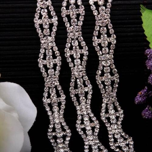 1 yard 1.4 cm Crystal Rhinestones Chain Trims Applique for Wedding Dress Clothes Bags DIY Crafts Flatback Silver Gold