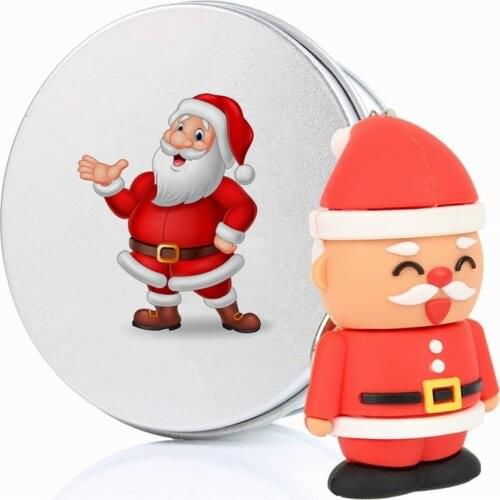 10pcs/lot Christmas Santa Claus USB 2.0 Memory Stick Flash Pen Drive Novelty USB Sticks Gifts&Key Chain&Metal Boxes