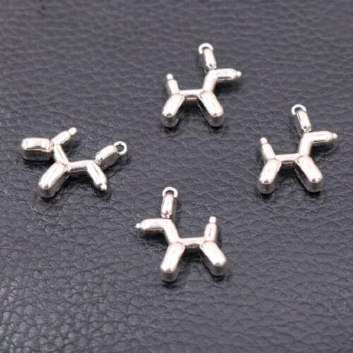 10pcs Silver Plated 3D Poodle Pendant Hip Hop Earrings Necklace Metal Accessorie DIY Charms Jewelry Crafts Findings 20*14mm P561
