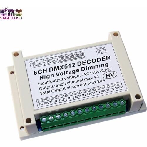 110V - 220V AC High voltage 6 channels Dimmer 6CH DMX512 5A/CH LED Decoder Board DMX led dimmer For led Stage light lamp module