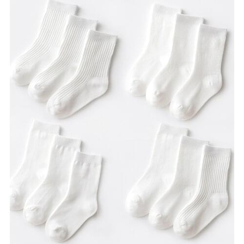3 Pairs Lot Kids Cotton White Socks Spring Autumn Winter Children Toddle Girl Boy Short Sport Knit School Socks Baby Accessories