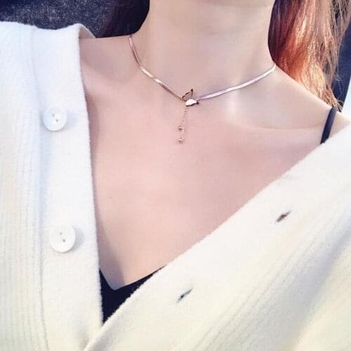 316L Stainless Steel Matte Butterfly Tassel Charms Snake Bone Chain Choker Pendant Necklace For Women Fashion Fine Jewelry Gift
