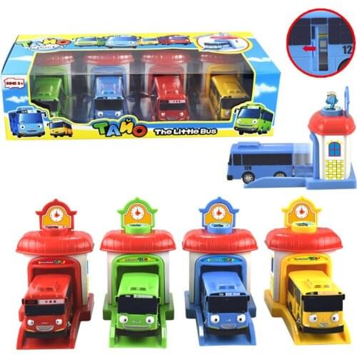 4pcs/set Cartoon Mini TAYO Bus Back Children Educational Toys Little Bus Korean Anime Model Buses for Kids Boy Birthday Gifts