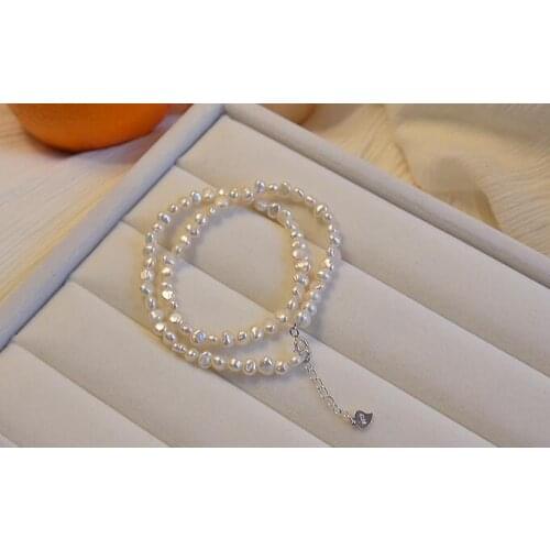 6x7mm bright white baroque flat pearl choker necklace silver clasp natural Freshwater PEARL Women Jewelry 17'' 43cm 35cm