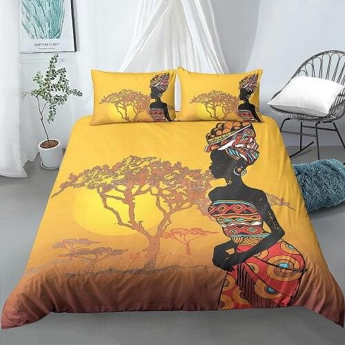African American Bedding Colorful Afro Duvet Cover Black Women in Ethnic Dress Bed Set Purple Tribal Bedspreads Modern Bedding