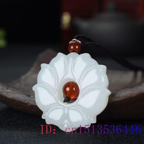 White Jade Lotus Pendant Charm Jewelry Carved Chinese Gifts Men Women Amulet Fashion Necklace Natural Jadeite