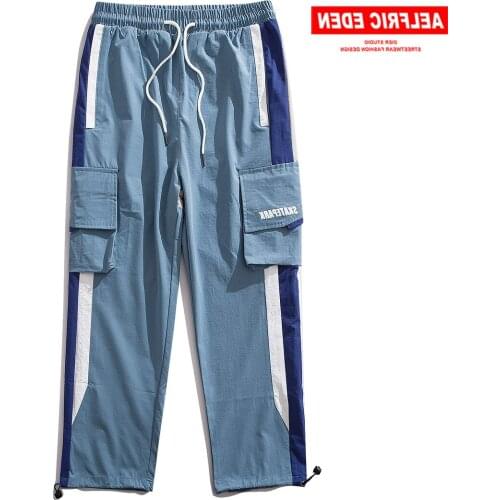 Hip Hop Patchwork Side Stripe Cargo Pants Mens Fashion Harajuku Streetwear Casual Joggers Male Harem Track Trousers