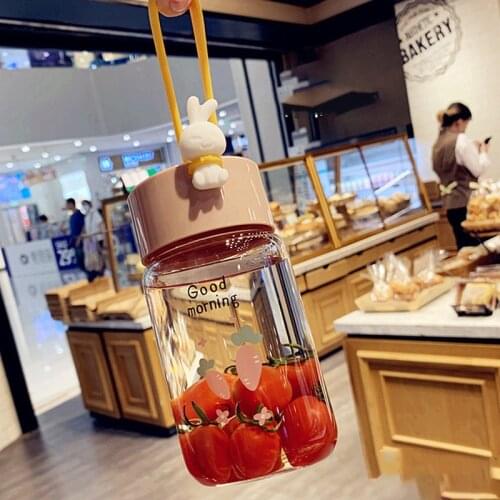 Water bottle cute rabbit pattern glass water cup creative personality portable mini water cup student couple outdoor handy