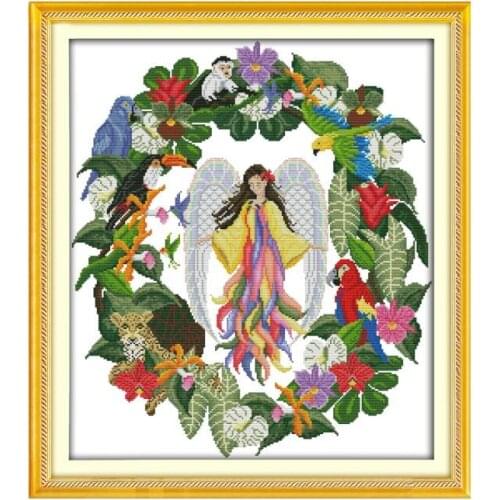Flower fairy 11CT 14CT handmade DIY cross-stitch embroidery, beautiful garland home fabric ornaments hanging painting